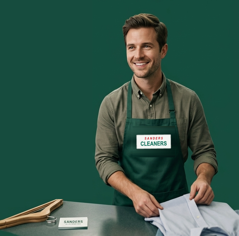 Sanders Cleaners team member folding a freshly pressed shirt at the counter